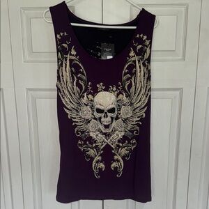 e go USA biker  Purple Skull rhinestone embellished   Top